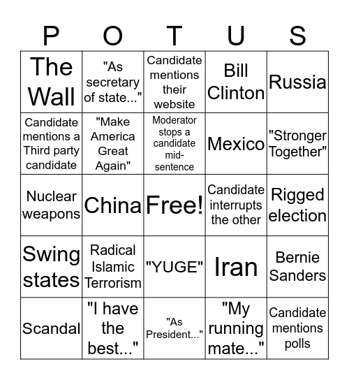 Presidential Debate #3 Bingo Card