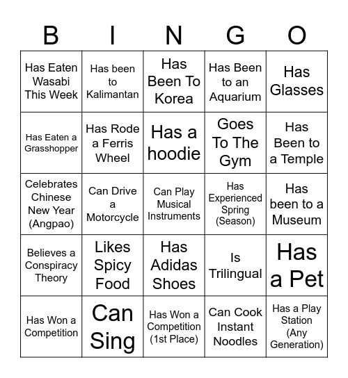 Warmer Bingo Card