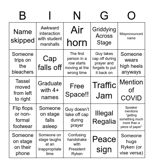 2025 Commencement Bingo Card