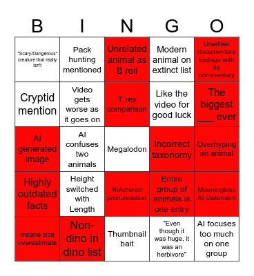 AI Dino Sludge Bingo Card