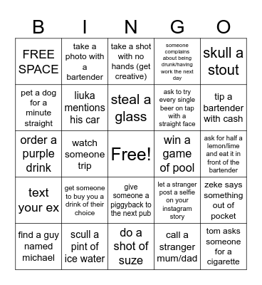 Bar & Brewery Bingo Card