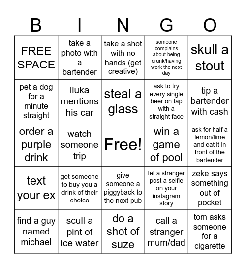 Bar & Brewery Bingo Card