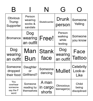 Saturday People Watching Bingo Card