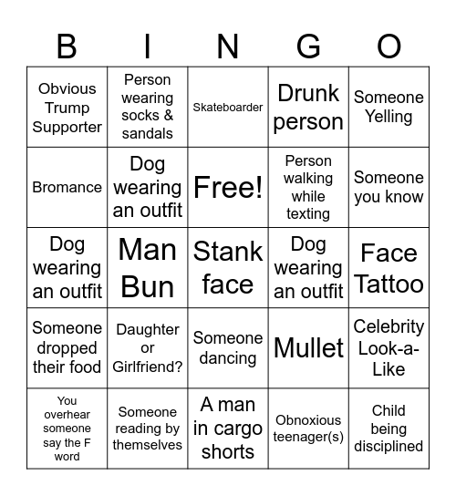 Saturday People Watching Bingo Card