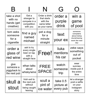 Bar & Brewery Bingo Card