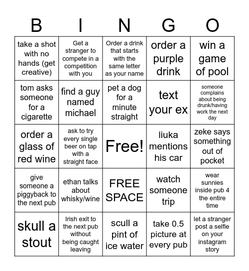 Bar & Brewery Bingo Card