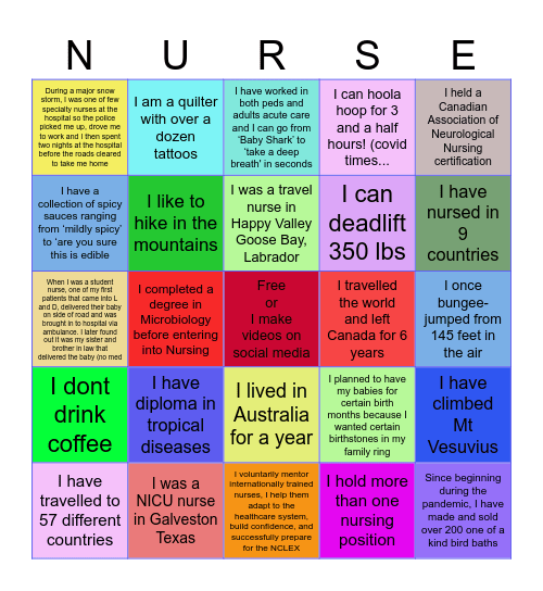 NURSES Week Bingo Card