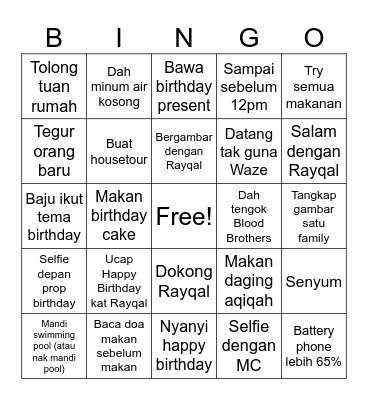 Rayqal's Birthday Bingo Card
