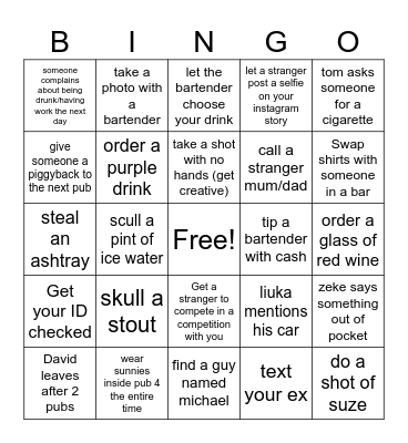 Bar & Brewery Bingo Card