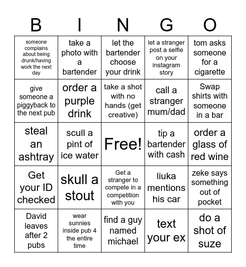 Bar & Brewery Bingo Card