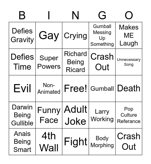 Gumball Bingo Card