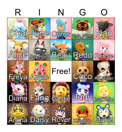 Animal Crossing Bingo Card