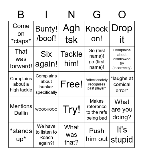 Mum's Footy Bingo Card