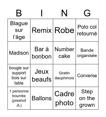 18 ans Margot Bingo Card