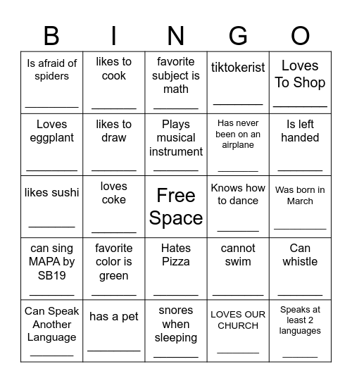 YOUTH HUMAN BINGO Card