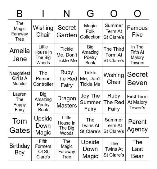 Leela's Favourite Books Bingo Card