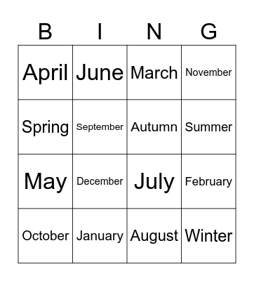 Months Bingo Card