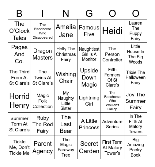 Leela's Favourite Books Bingo Card