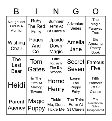 Leela's Favourite Books Bingo Card