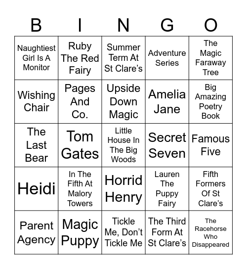 Leela's Favourite Books Bingo Card