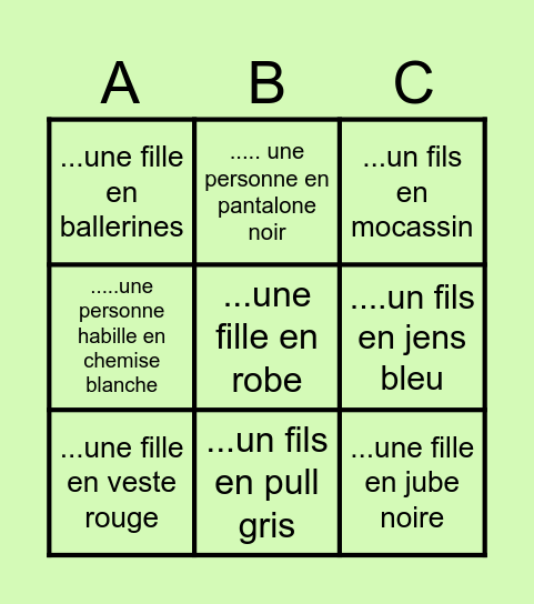 Les vetments Bingo Card