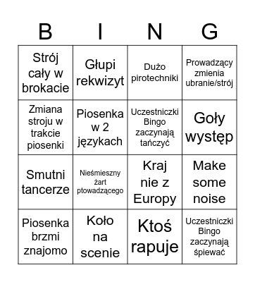 Eurowizja 2025 Bingo Card