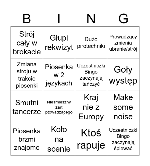 Eurowizja 2025 Bingo Card