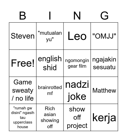 UMN Bingo Card