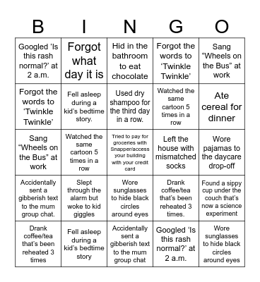 Tired Mummy Bingo Card