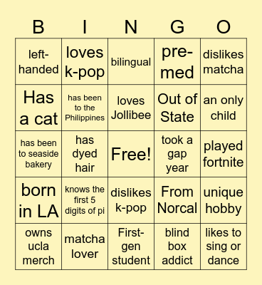 SEND BINGO! Bingo Card
