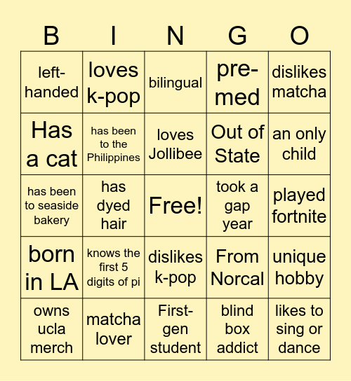 SEND BINGO! Bingo Card