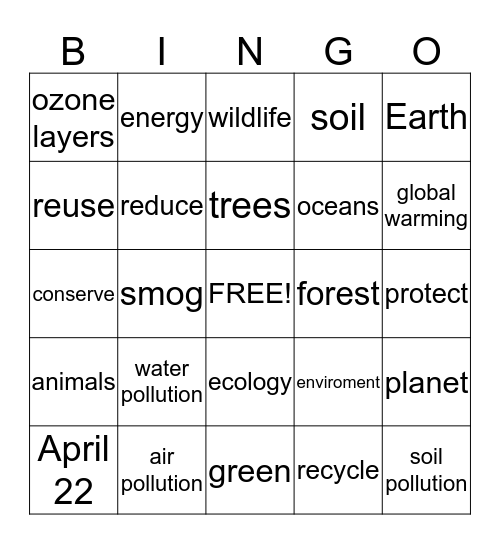 Earth Day  Bingo Card