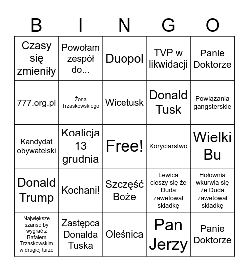 Wybory Prezydenckie 2025 Bingo Card