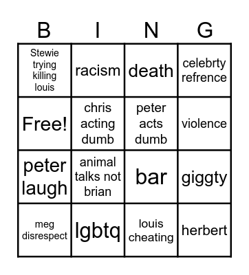family guy Bingo Card