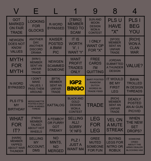 THE ULTIMATE IGP2 BINGO Card