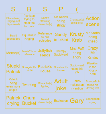 SpongeBob Funny Bingo Card