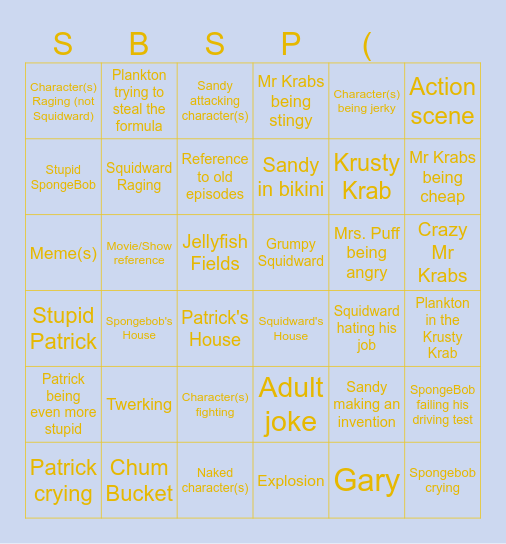SpongeBob Funny Bingo Card
