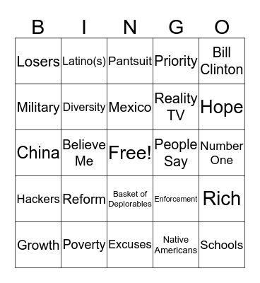 Pantsuit Bingo Card