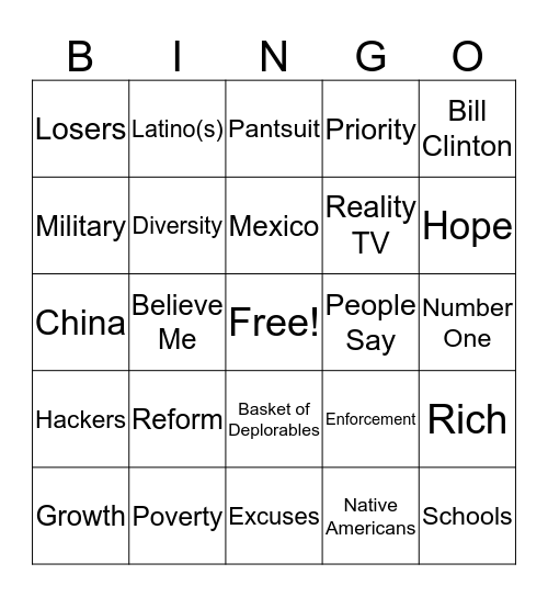 Pantsuit Bingo Card