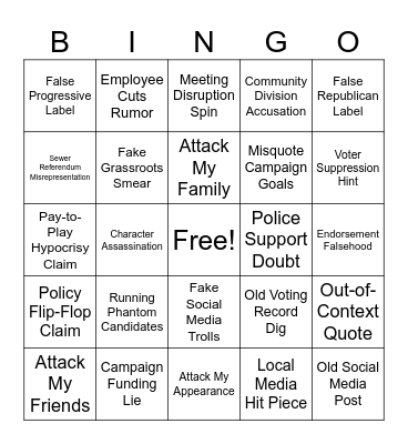 Political Attacks of Gibbons for Mayor Bingo Card