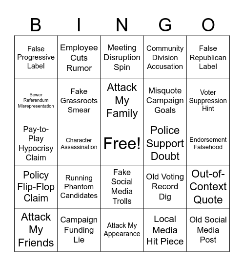 Political Attacks of Gibbons for Mayor Bingo Card