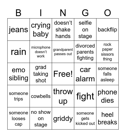 graduation Bingo Card