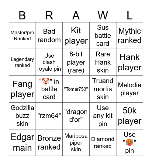 BS showdown Bingo Card