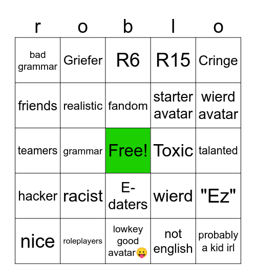roblox players Bingo Card
