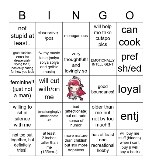does dearchidori want you Bingo Card