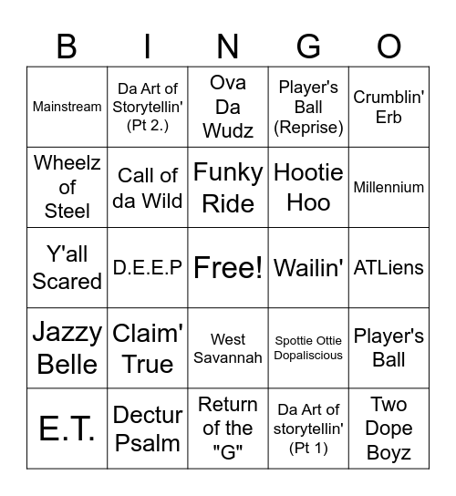 Outkast #1 Bingo Card