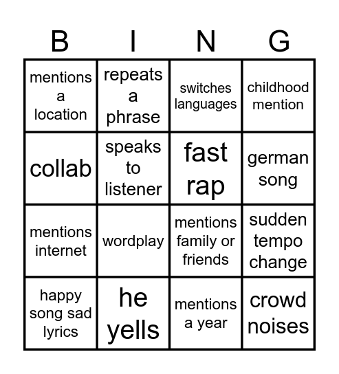 joost song bingo Card