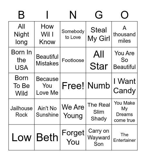 Music Bingo Card