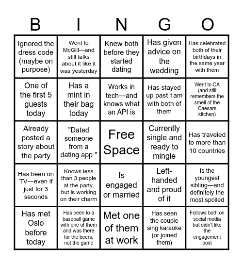 Find a guest who... Bingo Card