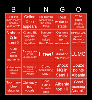 Eurovision 2025 Bingo Card